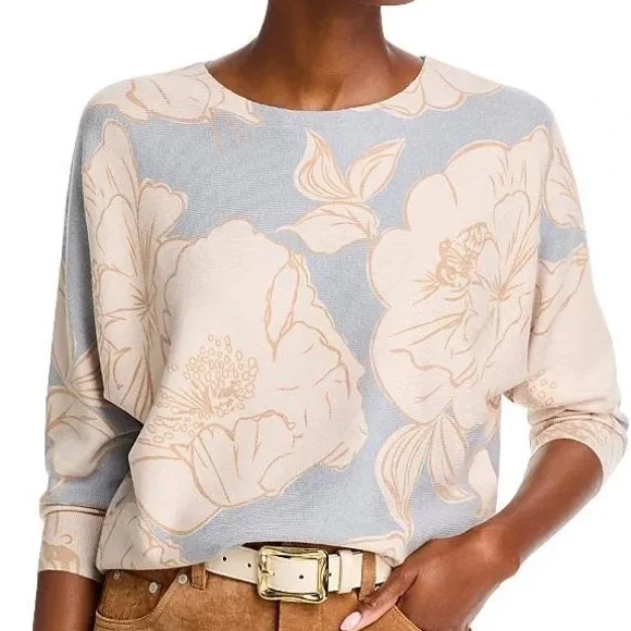 Sioni Floral Crewneck Sweater in Light Blue and Cream - Picture 1 of 5